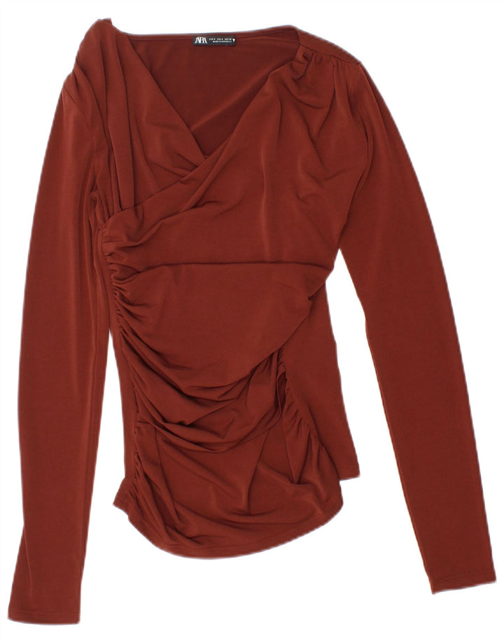 Zara Dametop Langærmet UK 8 Lille brun polyester