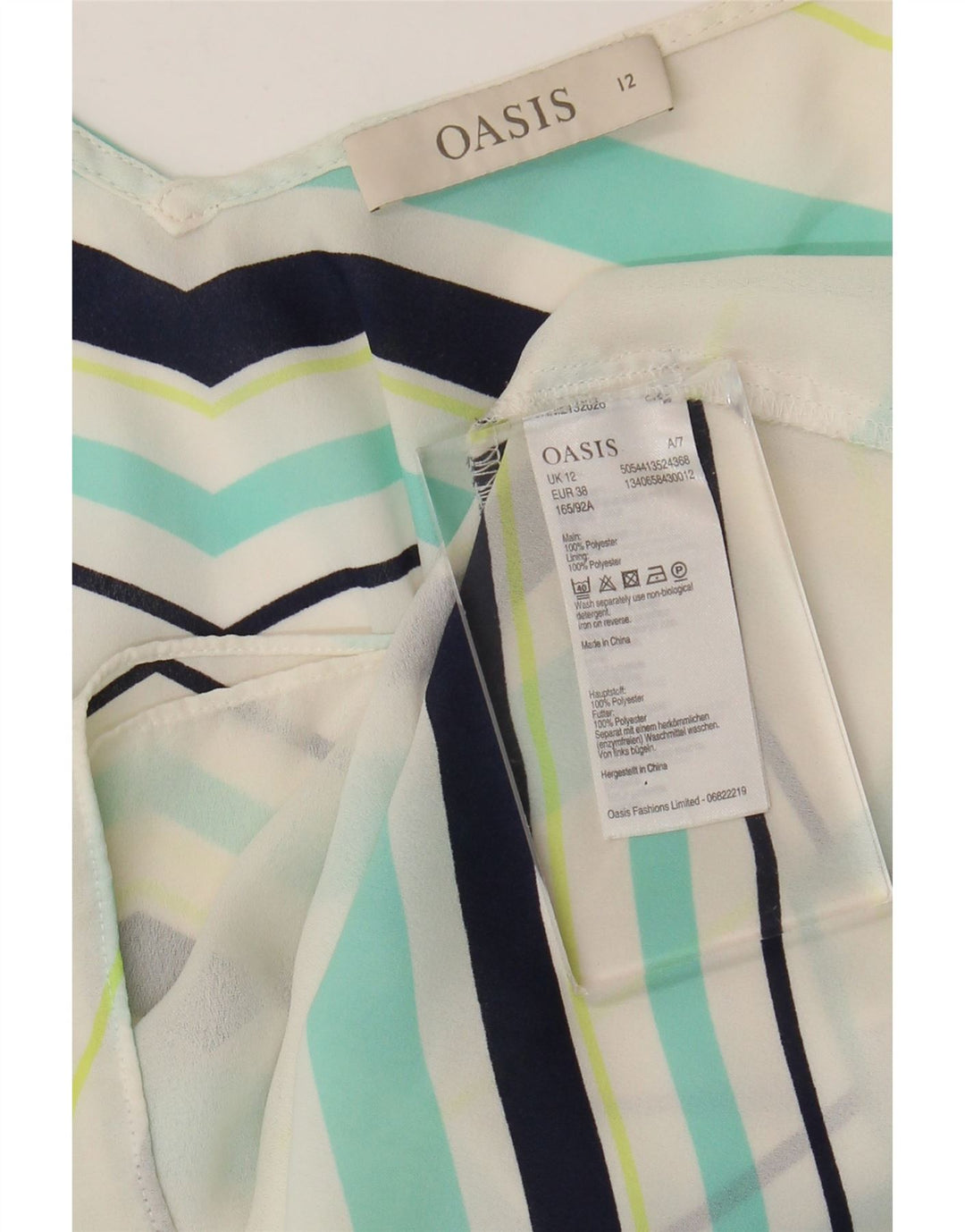 Oasis Dame ærmeløs bluse Top UK 12 Medium Hvid Stribet Polyester