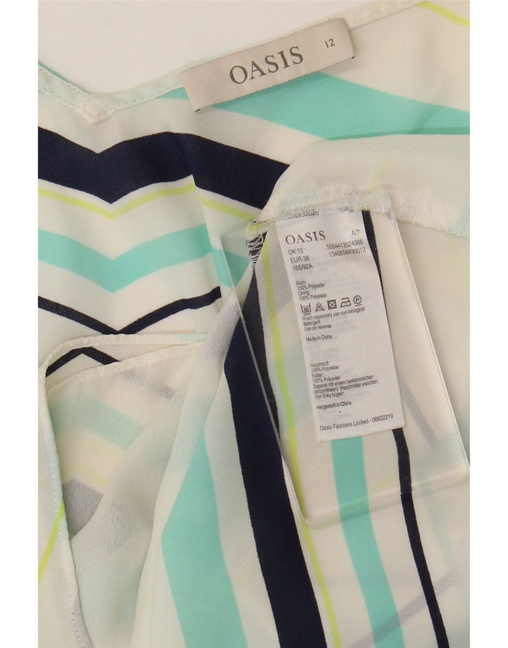 Oasis Dame ærmeløs bluse Top UK 12 Medium Hvid Stribet Polyester