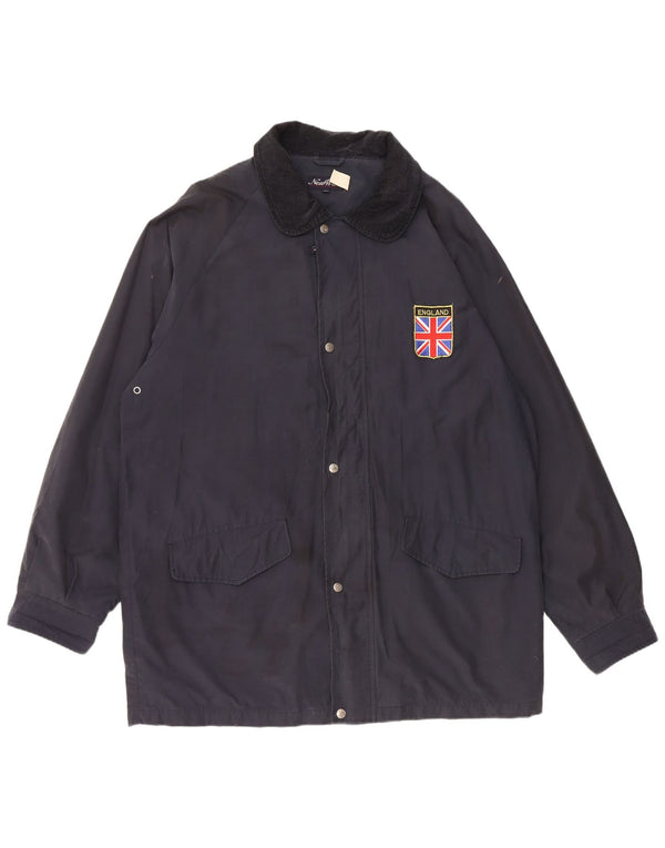VINTAGE Herre Windbreaker Jacket UK 44 2XL Navy Blue Bomuld