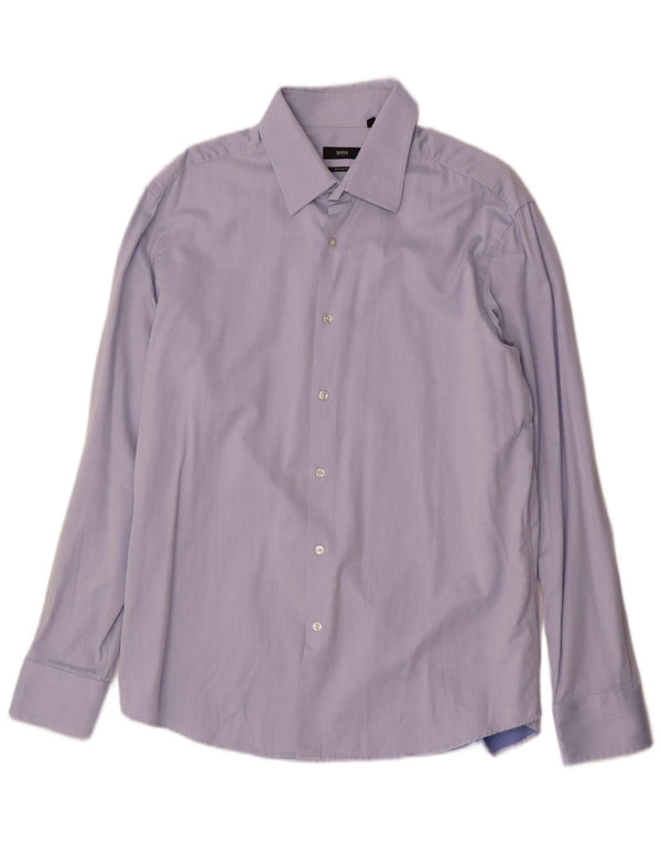 Hugo Boss Herre Regular Fit Skjorte Størrelse 44 17 1/2 XL Blå Bomuld