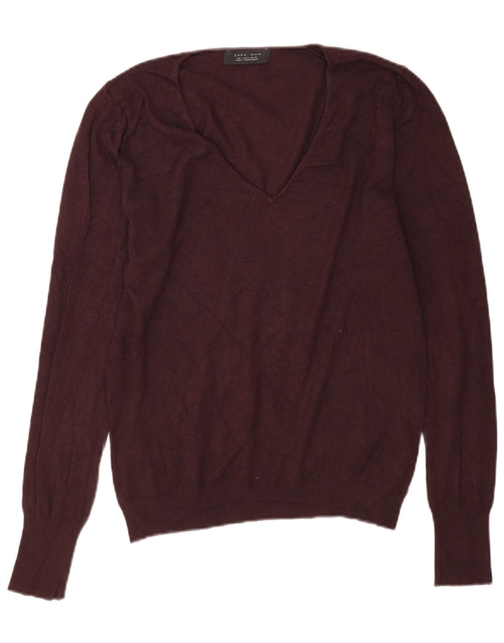 Zara Herre V-hals sweater Stor brun viskose