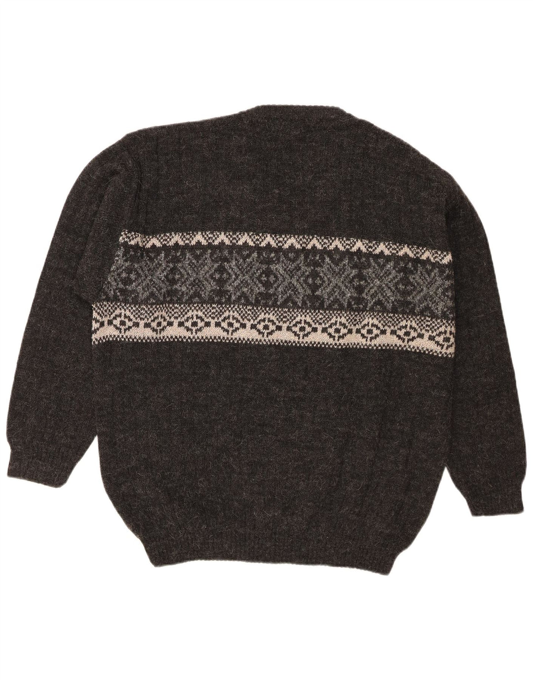 Vintage Herre V-hals sweater XL Grå Fair Isle Wool
