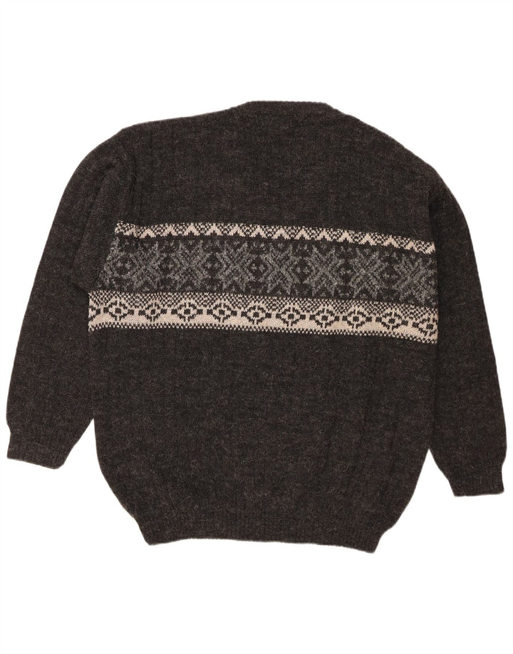 Vintage Herre V-hals sweater XL Grå Fair Isle Wool