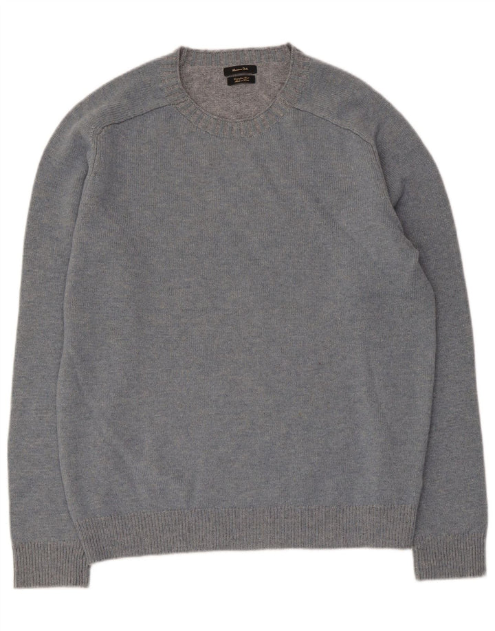 Massimo Dutti Herre Crew Neck Jumper Sweater Large Blue Wool