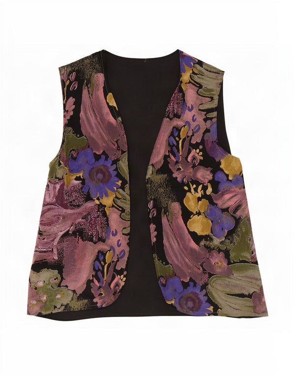 Vintage Dame ÅBEN vest UK 16 Large Multicolored Floral