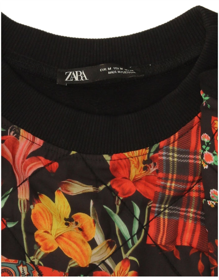 Zara Womens Oversized Crop Sweatshirt Jumper UK 14 Medium Black Patchwork