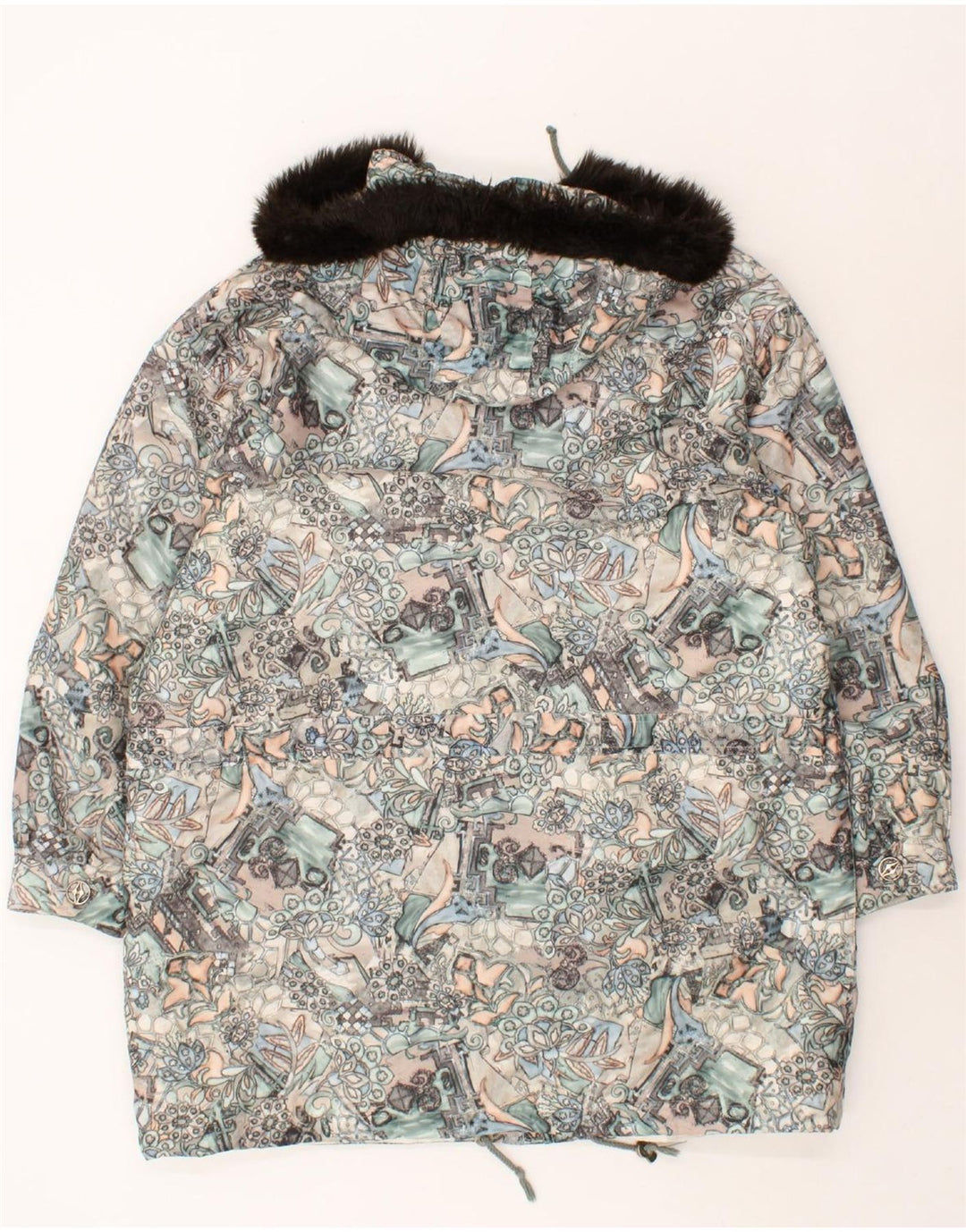 VINTAGE Womens Graphic Hooded Windbreaker Coat EU 44 XL Multicoloured Vintage Vintage and Second-Hand Vintage from Messina Hembry 