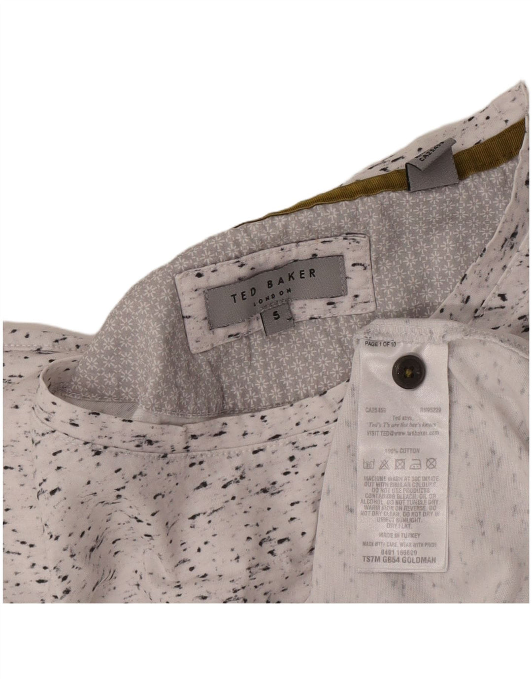 Ted Baker Herre T-Shirt Top Størrelse 5 XL Hvid Flecked Bomuld