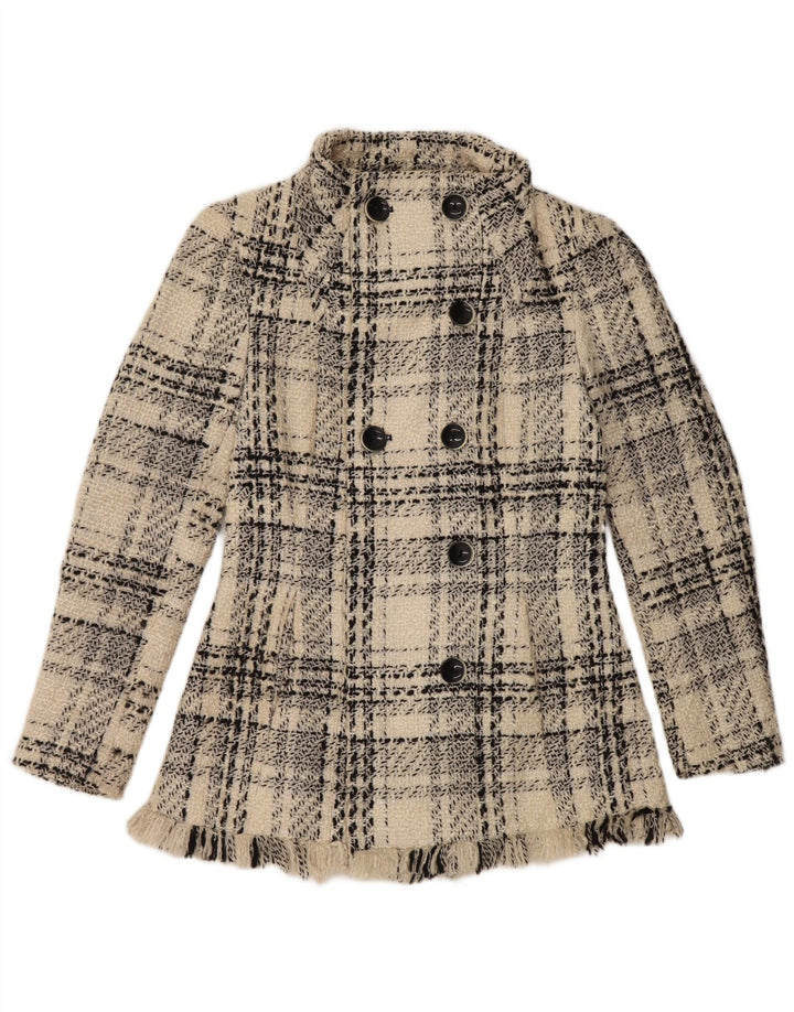 Zara Dame Dobbeltradet jakke UK 10 Small White Check