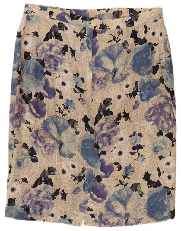 Vintage lige nederdel til kvinder IT 48 XL W34 Flerfarvet blomstersilke