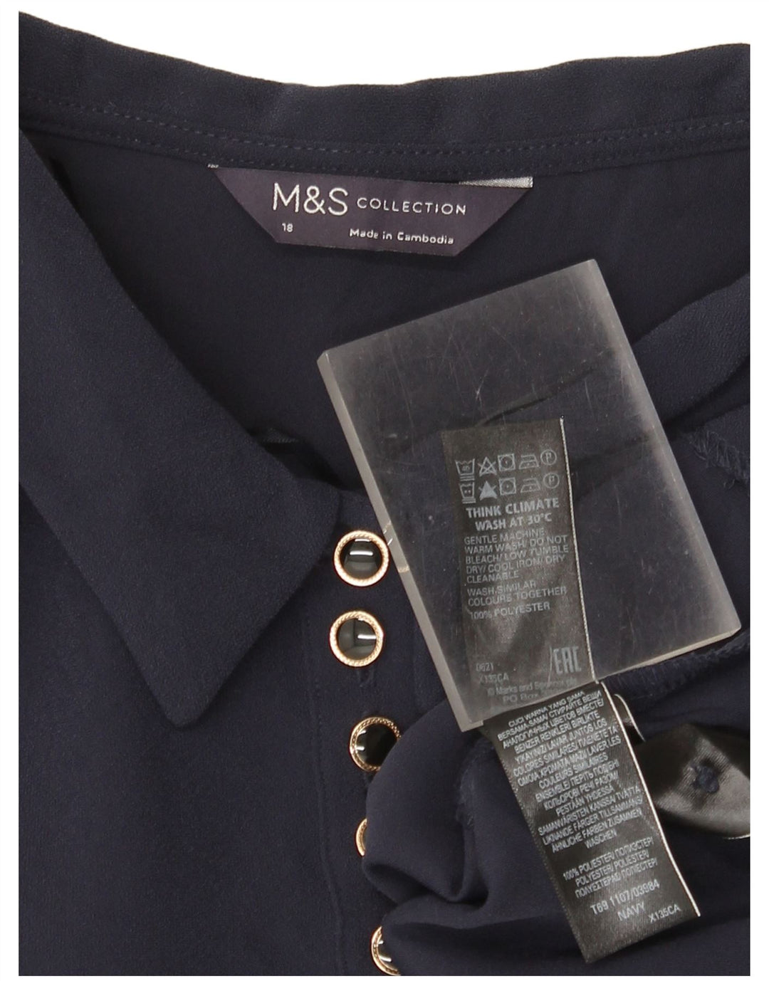 Marks & Spencer Dame Langærmet Skift Kjole UK 18 XL Navy Blue Polyester