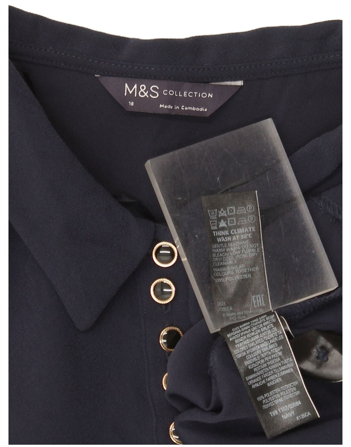 Marks & Spencer Dame Langærmet Skift Kjole UK 18 XL Navy Blue Polyester