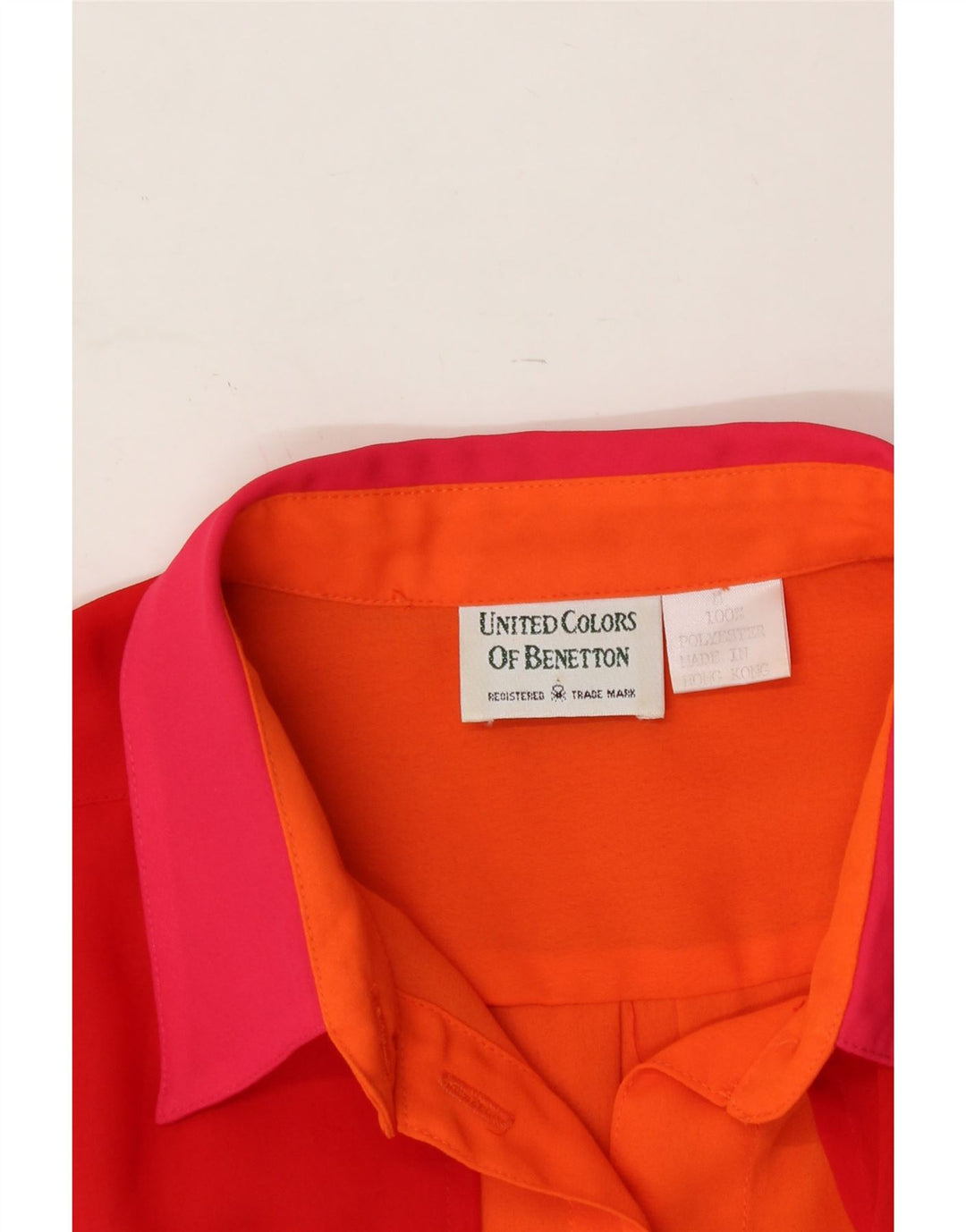 BENETTON Womens Shirt Blouse UK 16 Large Red Colourblock Polyester Vintage Benetton and Second-Hand Benetton from Messina Hembry 
