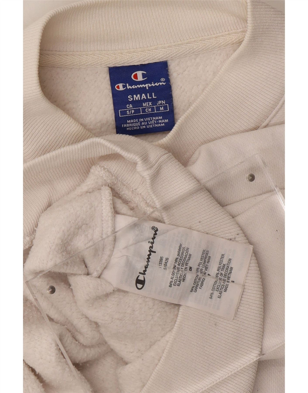 CHAMPION Womens Crop Graphic Sweatshirt Jumper UK 10 Small Off White