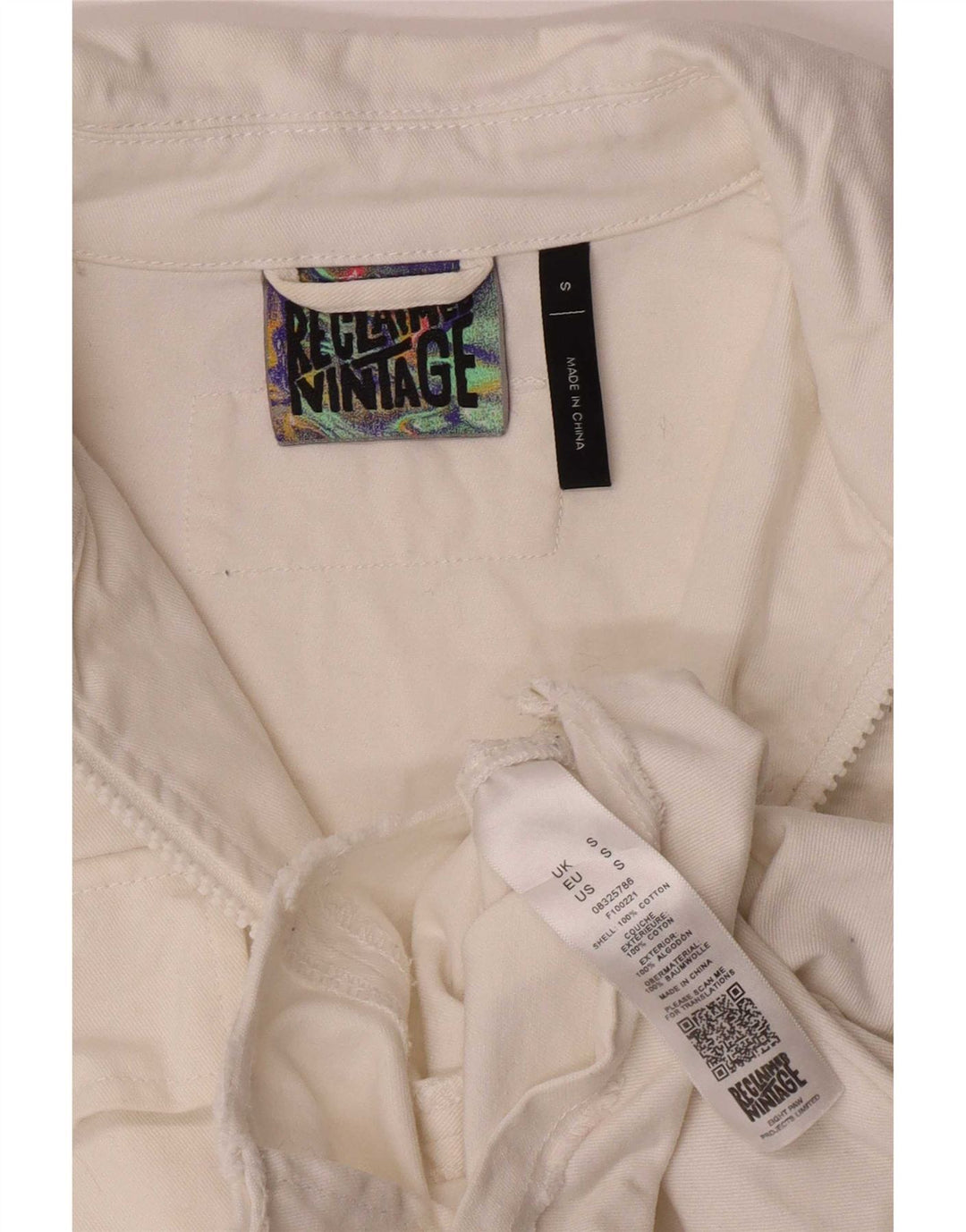 Vintage Dame Crop Denim Jacket UK 10 Small White Bomuld