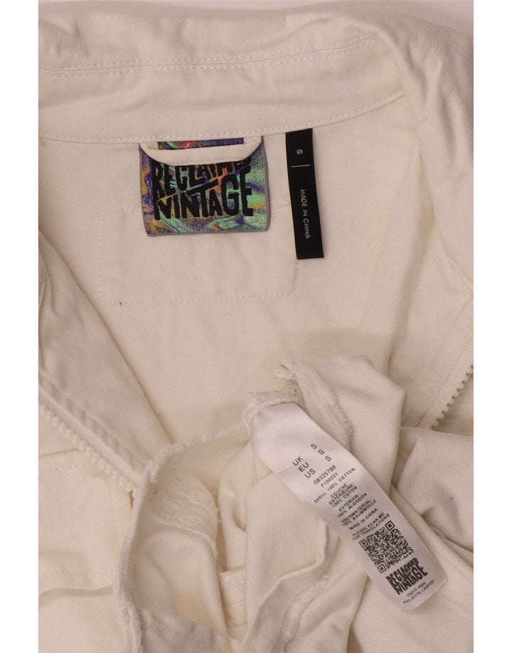 Vintage Dame Crop Denim Jacket UK 10 Small White Bomuld