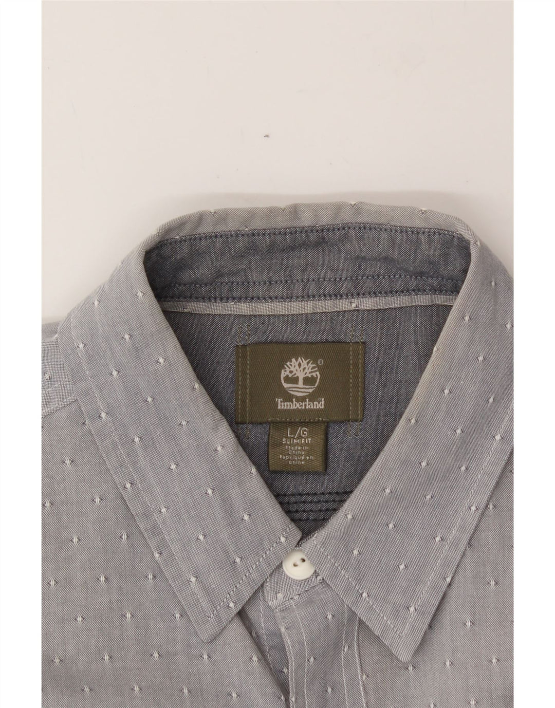 TIMBERLAND Mens Slim Fit Shirt Large Grey Spotted Cotton Vintage Timberland and Second-Hand Timberland from Messina Hembry 