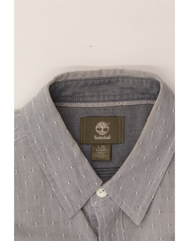 TIMBERLAND Mens Slim Fit Shirt Large Grey Spotted Cotton Vintage Timberland and Second-Hand Timberland from Messina Hembry 