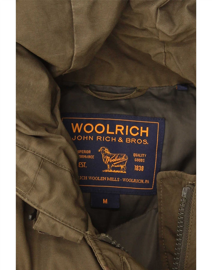 Woolrich Dame Hætte Polstret Frakke UK 14 Medium Khaki Bomuld