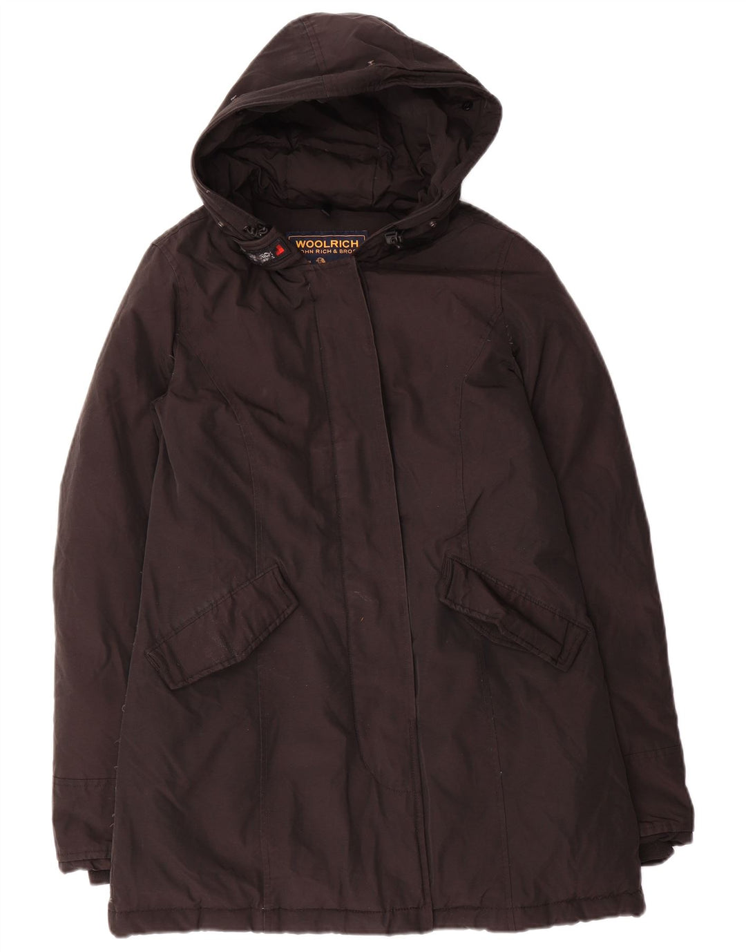 Woolrich Dame Hætte Polstret Frakke UK 10 Small Black Bomuld