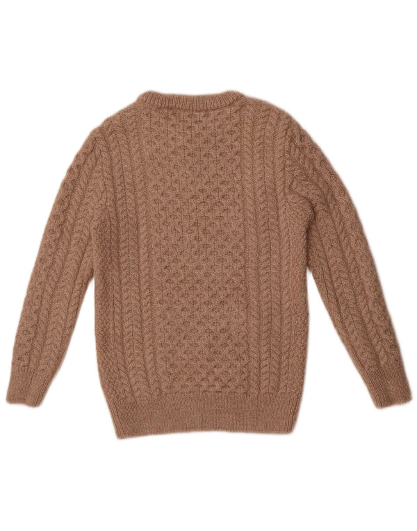 Vintage Dame Boat Neck Jumper Sweater UK 10 Small Beige Merino Wool