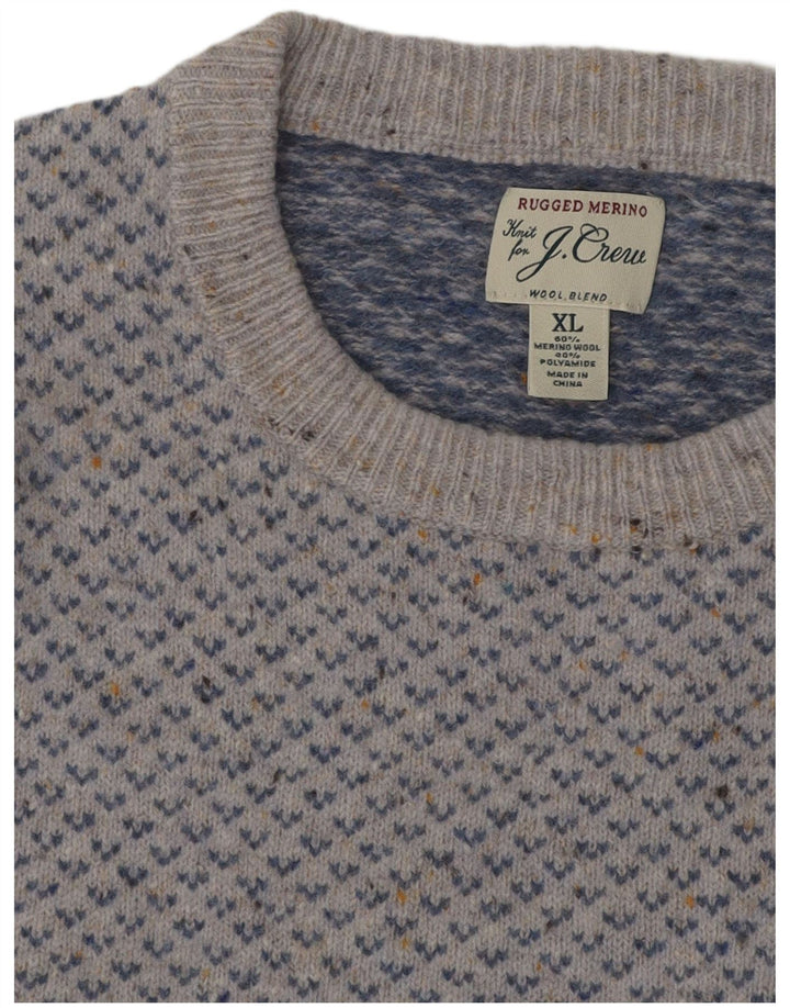 J. CREW Dame Boat Neck Jumper Sweater UK 18 XL Blue Fair Isle Wool