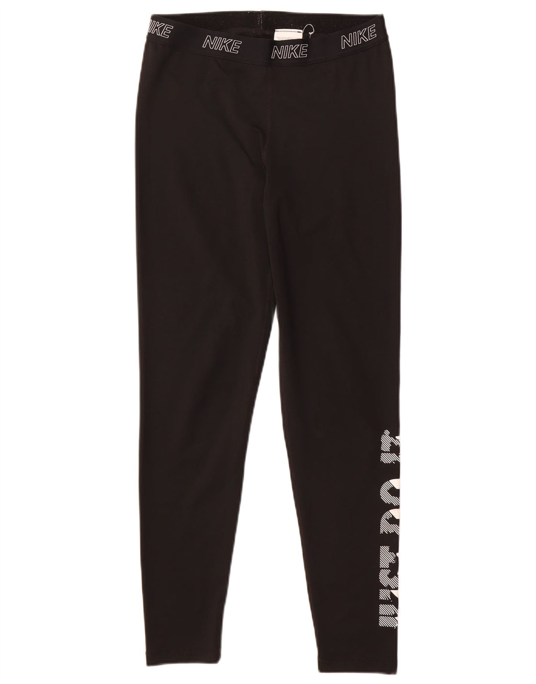 Nike Dame Dri Fit Grafiske Leggings UK 14 Large Black Polyester