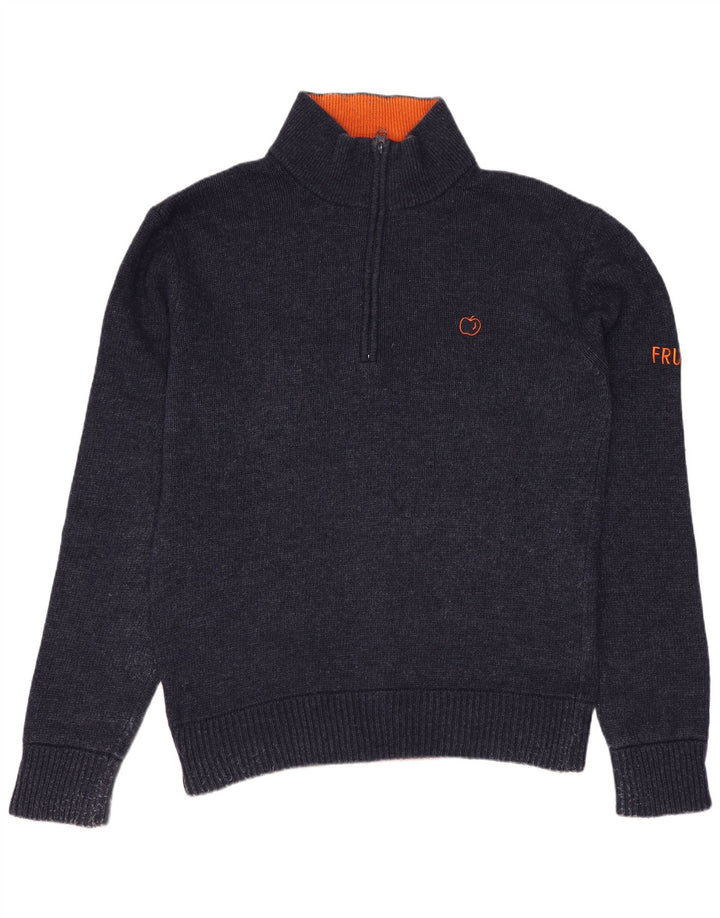 VINTAGE trøje med lynlås til mænd mellem marineblå uld