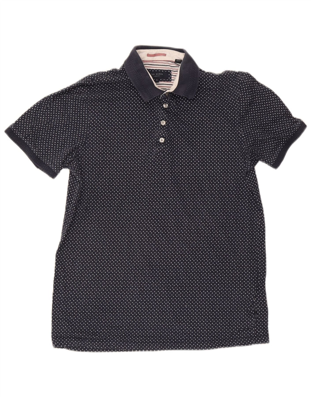 Ted Baker herre poloshirt størrelse 3 Medium marineblå plettet bomuld