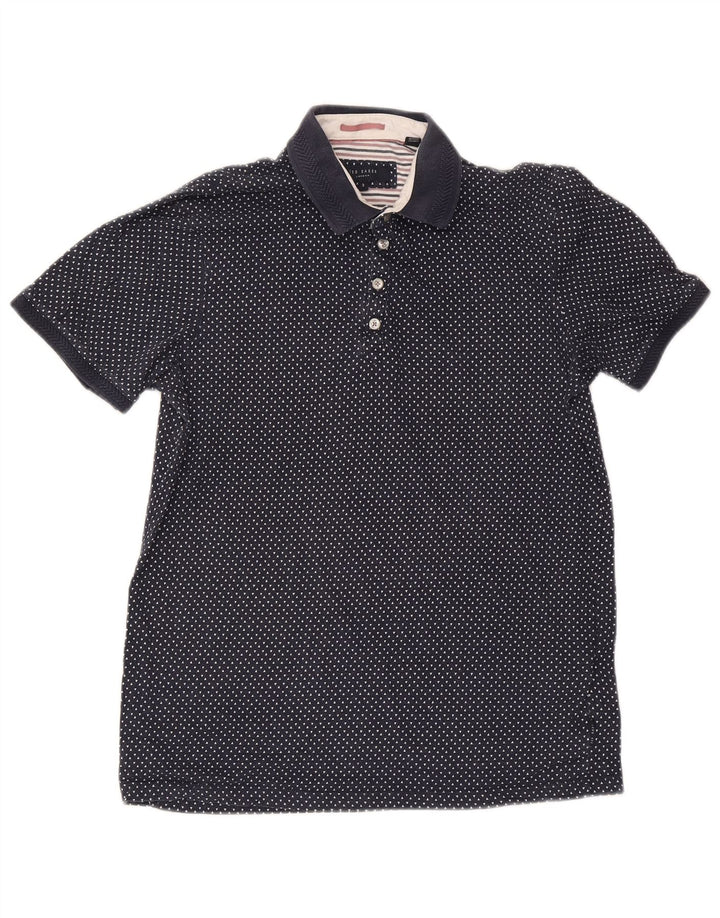 Ted Baker herre poloshirt størrelse 3 Medium marineblå plettet bomuld