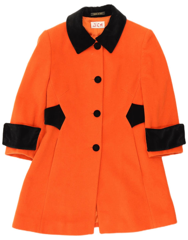 ICA Womens 3/4 Sleeve Overcoat IT 42 Medium Orange Colourblock Virgin Wool