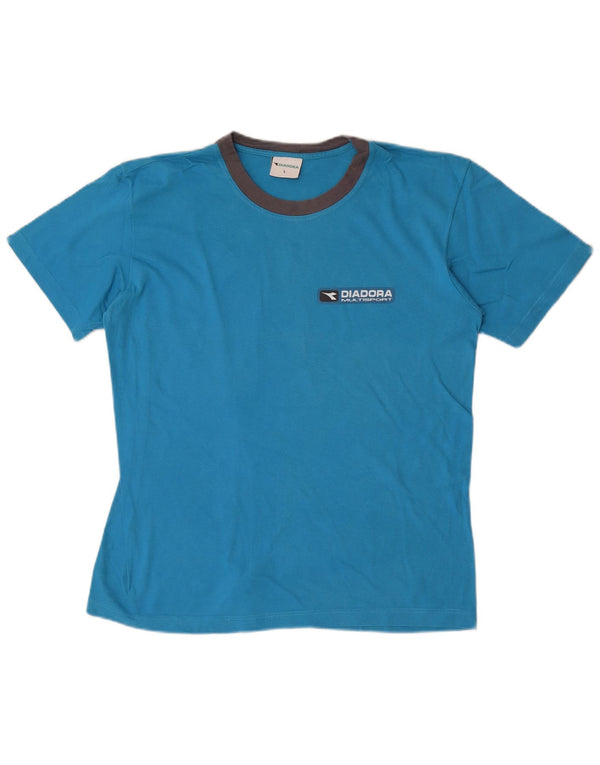 Diadora Herre T-Shirt Top Stor Blå Colourblock Bomuld
