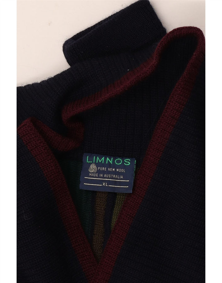 Limnos Herre Shawl Neck Jumper Sweater XL Flerfarvet geometrisk uld