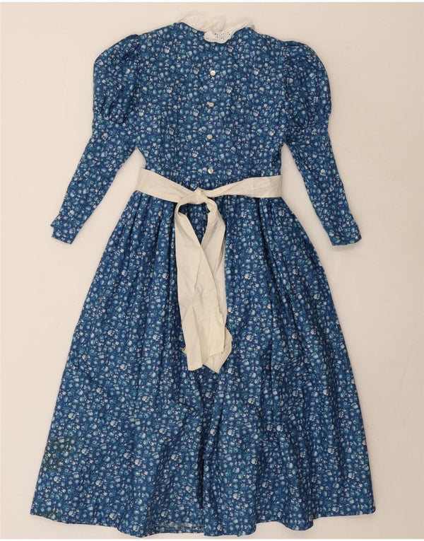 Vintage Dame Langærmet Maxi Kjole UK 10 Small Blue Floral