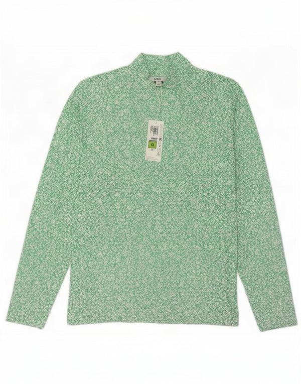 Marks & Spencer Womens Top Long Sleeve UK 12 Medium Green Floral Cotton