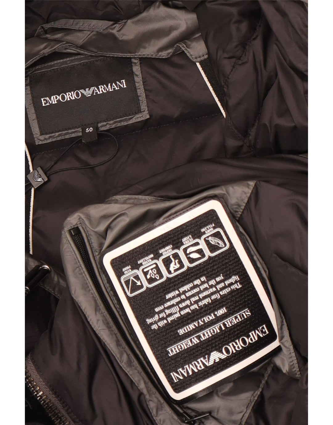 Emporio Armani Herre hættepolstret jakke IT 50 Medium Grå Polyamid