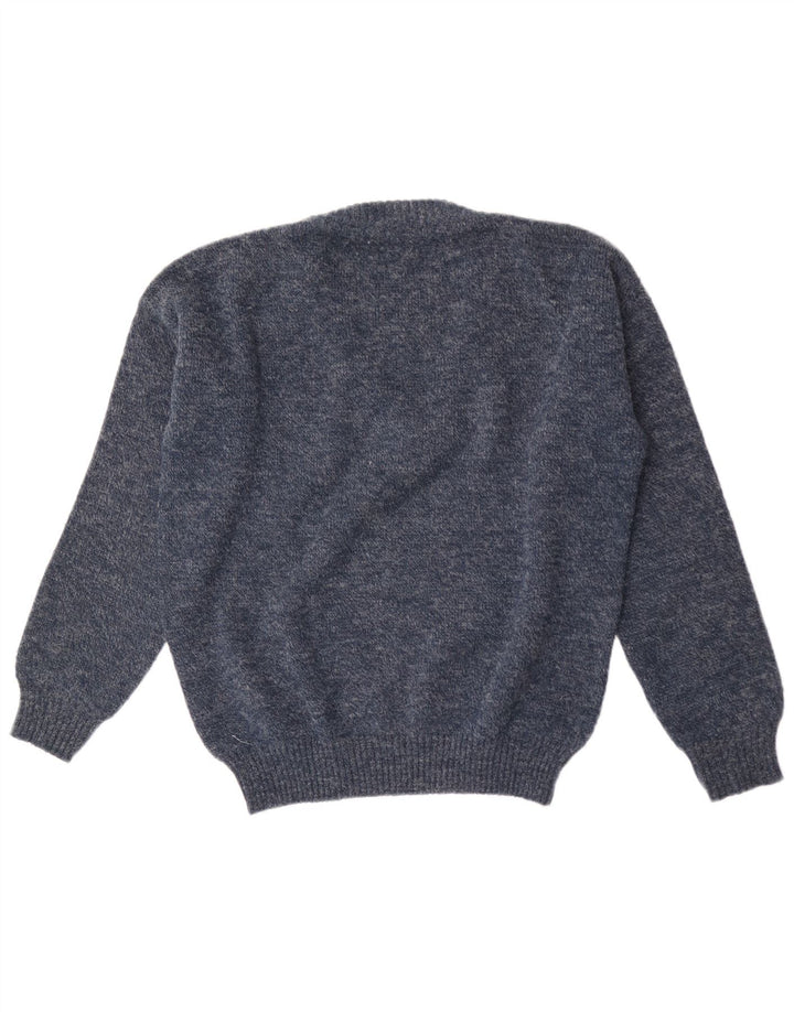 Vintage Herre V-hals sweater Medium Marineblå Geometrisk
