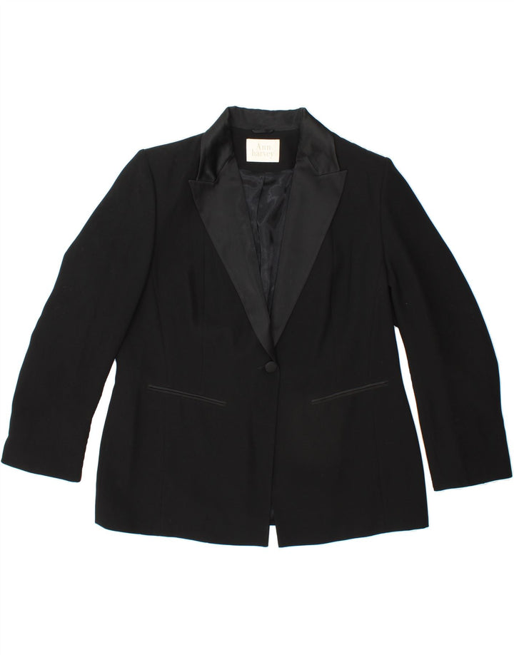 ANN HARVEY Womens 1 Button Blazer Jacket UK 18 XL Black Polyester Vintage Ann Harvey and Second-Hand Ann Harvey from Messina Hembry 