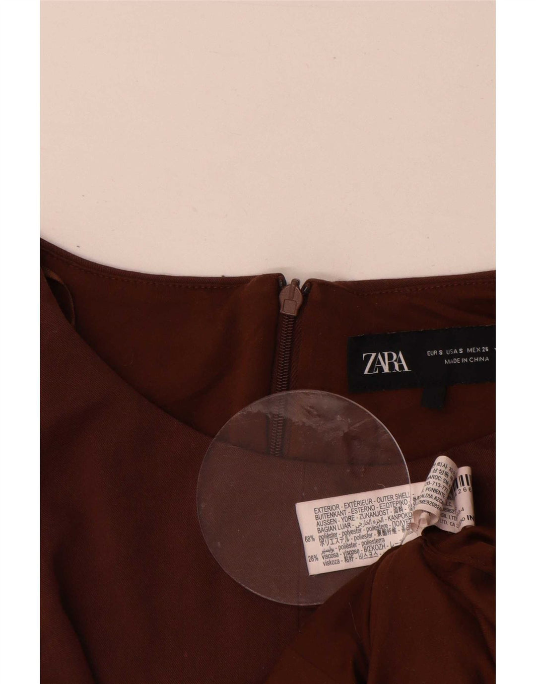 Zara Dame Ærmeløs A-Line Kjole UK 10 Small Brown Polyester