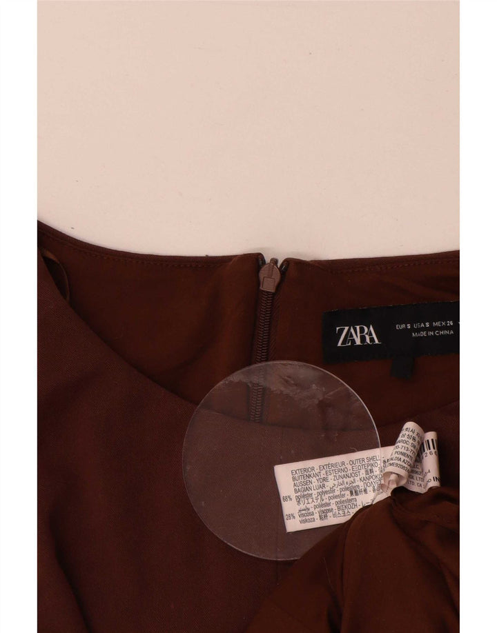 Zara Dame Ærmeløs A-Line Kjole UK 10 Small Brown Polyester
