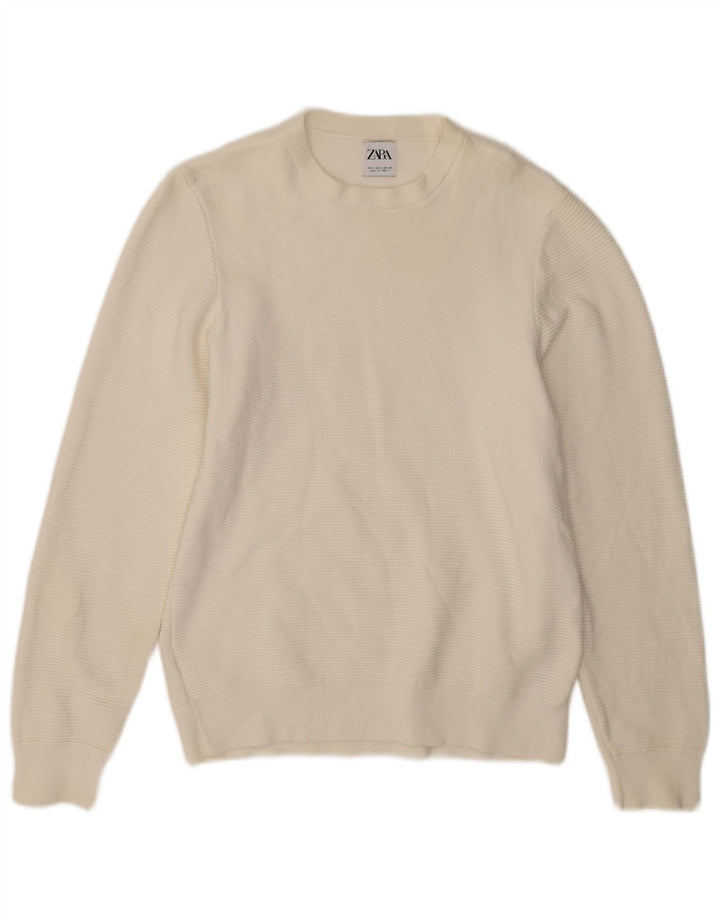 Zara Herre sweater med rund hals, lille hvid bomuld