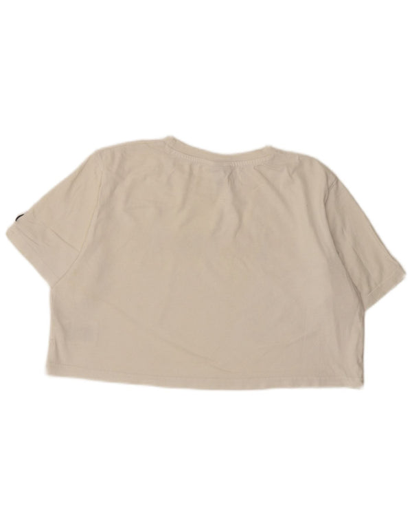 Ellesse Womens Crop Graphic T-Shirt Top UK 12 Medium White Bomuld