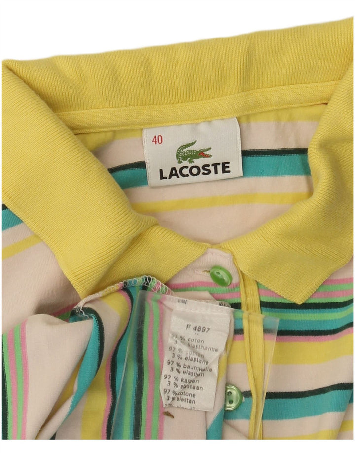 LACOSTE Poloshirt til kvinder Størrelse 40 Medium Off White Stribet bomuld