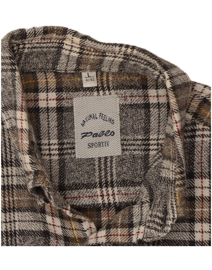 Vintage flannelskjorte til mænd størrelse 41/42 Stor grå ternet bomuld