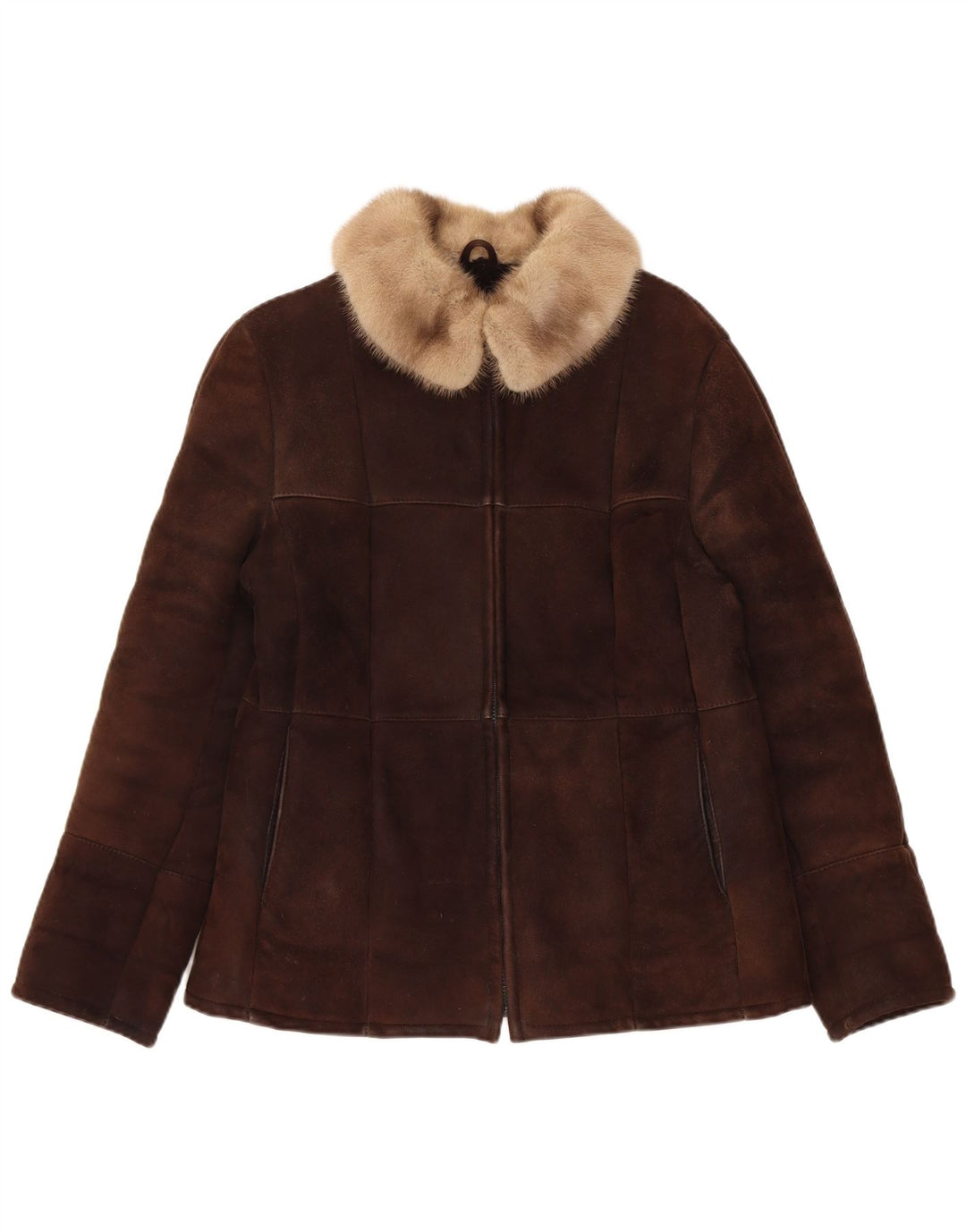 Vintage Dame Shearling Jacket UK 14 Medium Brown