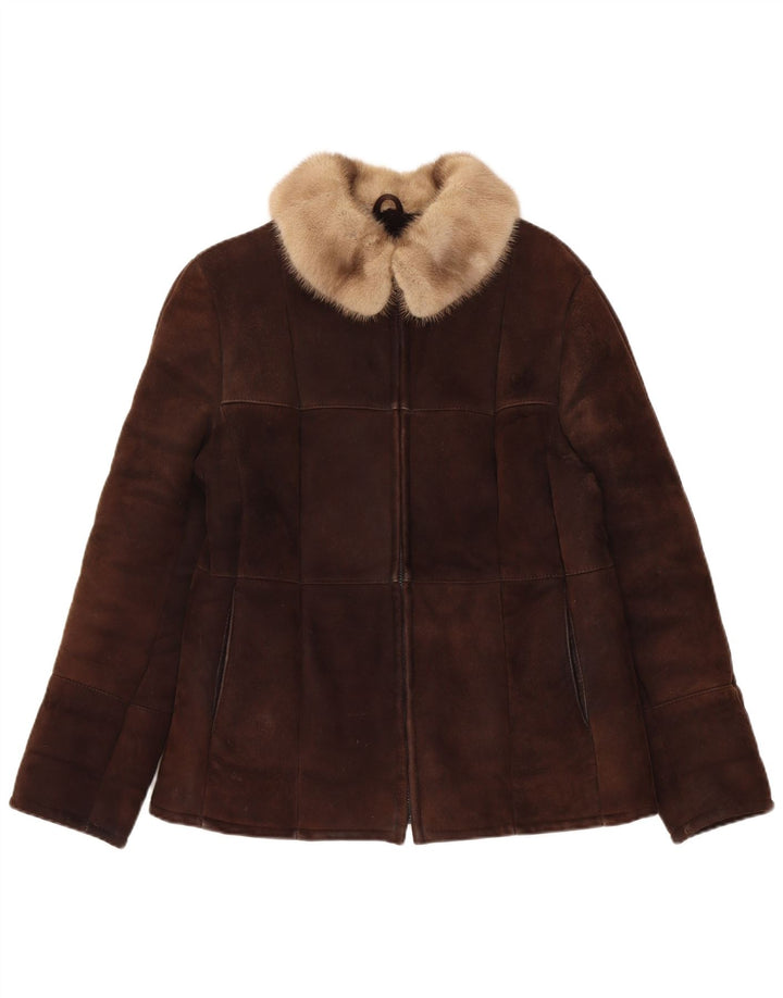 Vintage Dame Shearling Jacket UK 14 Medium Brown