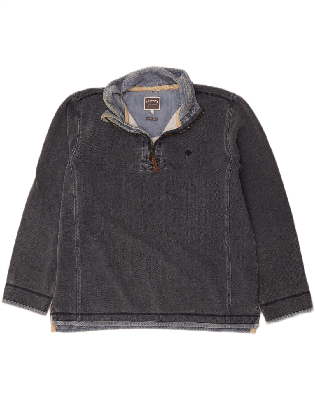 Fat Face Herre Zip Neck Sweatshirt Jumper Stor Grå Bomuld