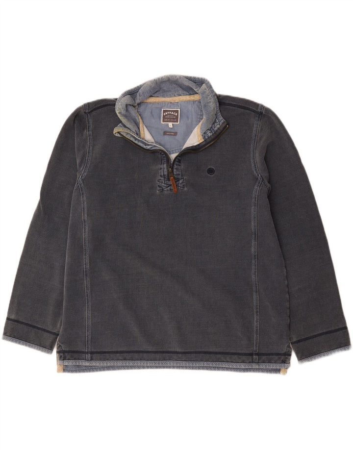 Fat Face Herre Zip Neck Sweatshirt Jumper Stor Grå Bomuld