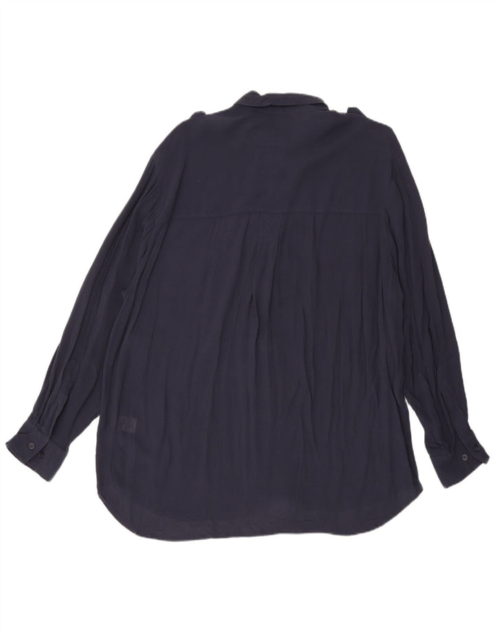 French Connection Dame Shirt Bluse UK 12 Medium Navy Blue Viscose